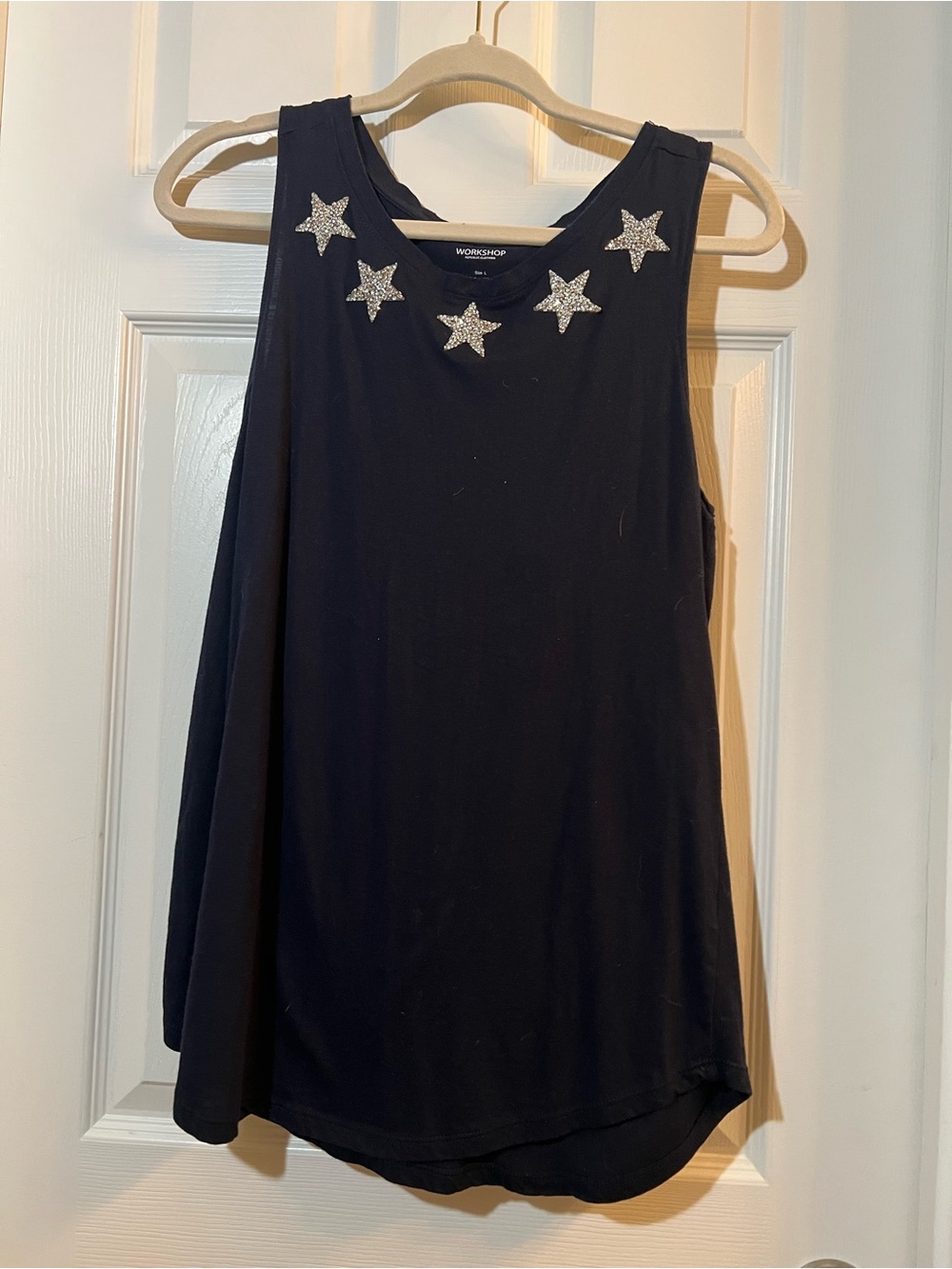 🦋 Workshop Republic Clothing Navy Tank with Silver Star Embellishments size L